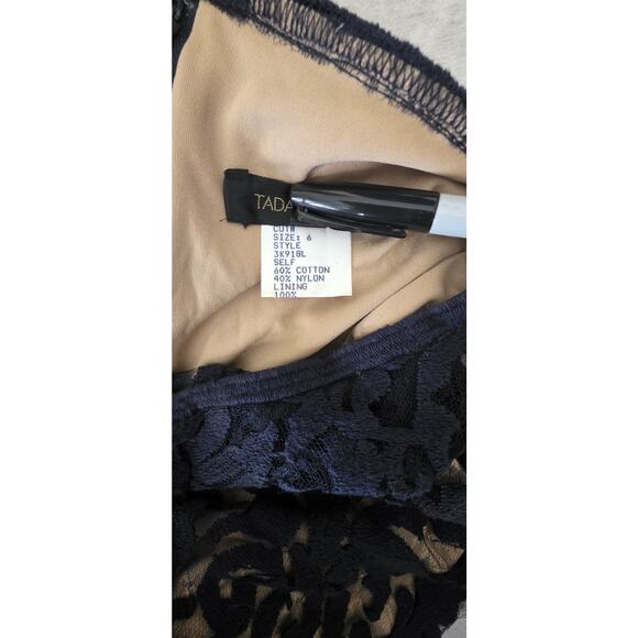 TADASHI SHOJI Embroidered Lace Blouson Gown in Navy Nude Maxi Dress 6 - Picture 4 of 13